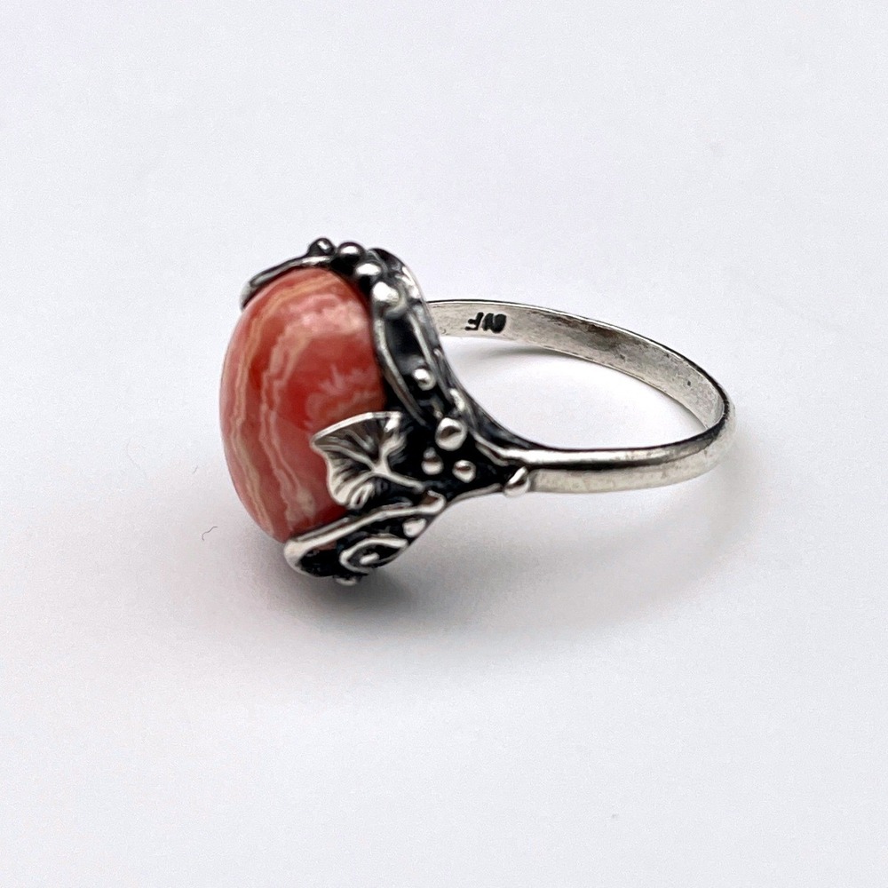 Vintage Pink Rhodochrosite Floral Ring Dainty Feminine Jewelry - Picture 7 of 11